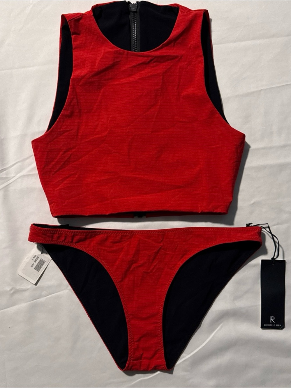 Rochelle Sara Red High-Neck Bikini Set